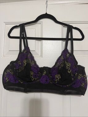 Torrid Sheer Black Underwire Bra with Purple Floral Embroidery